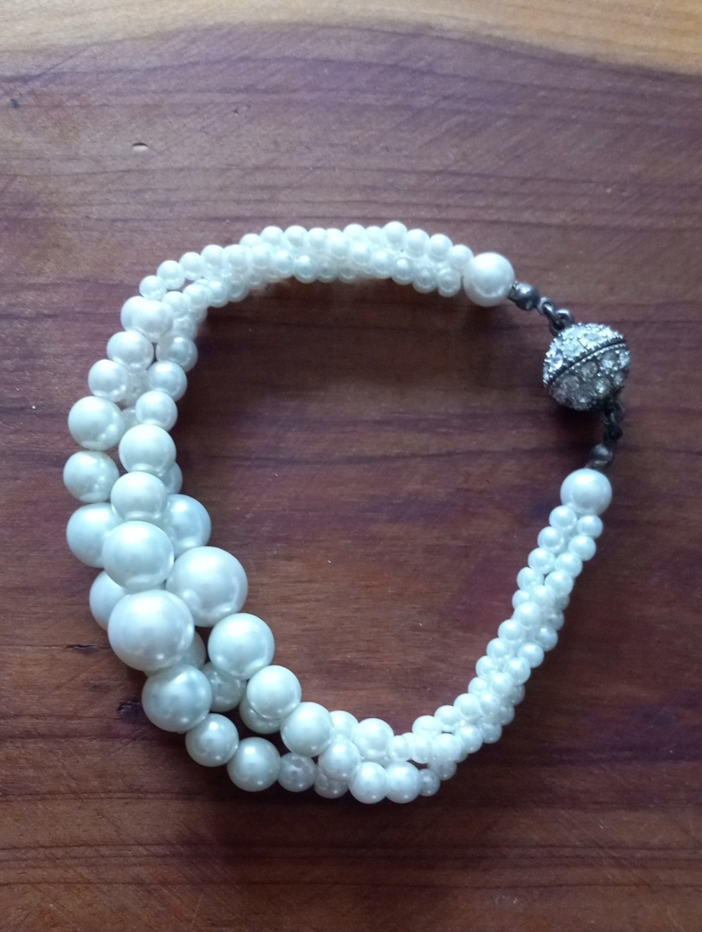 Elegant 3-Strand Bridal Faux Pearl Torsade Bracelet Magnetic Clasp
